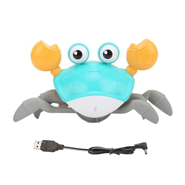 Blå USB oppladingsbar krabbakrypande baby med musikk, lys og unngå hindre