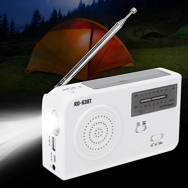 Solardriven nödradio, bärbar handvev nödradio med LED-ficklampa