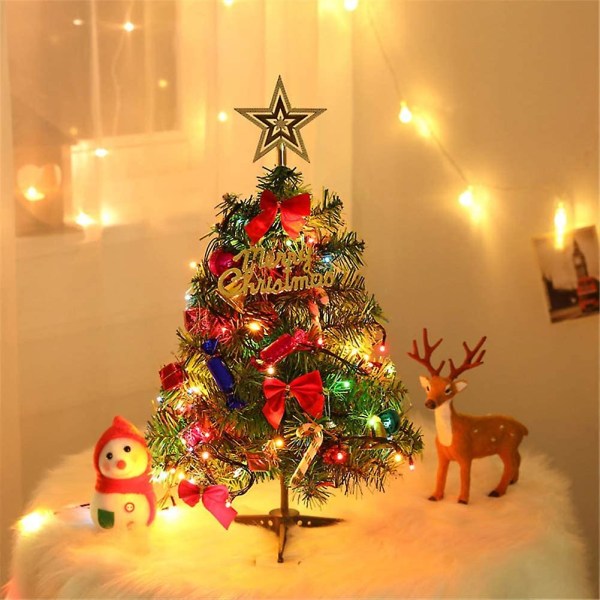 Bord-juletre kunstige juletrær og 2m/2,18 gårds ledningsstrenglys Minipynt Miniatyrbordtrær