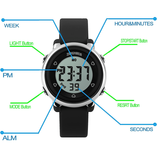 Creative LED valaiseva vedenpitävä elektroninen watch silikoni lasten watch (musta)