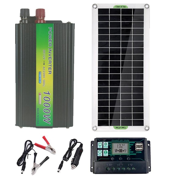 Solpanel 1000w220v inverter sæt-12v til 220v udendørs grill strøm opladningssæt