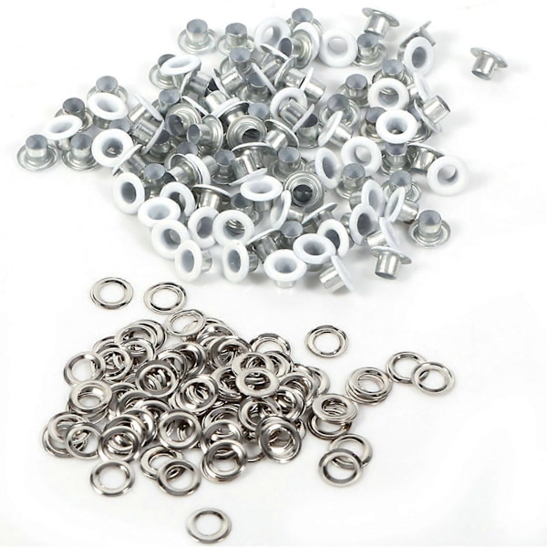 100 sett 4mm runde metalløyebolter Scrapbooking Kort Hull Lær Håndverk Klær Tilbehør (Hvit)