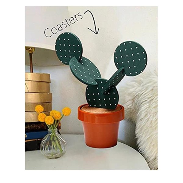 Cactus Underlägg Set för Drycker av 6 Stycken, Roliga Underlägg Cactus Present med Blomkruka Hållare för Hom