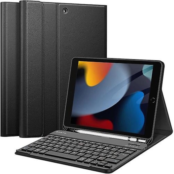 Tastatur for iPad 9. generasjon 2021/iPad 8. 2020/iPad 7. 2019 10,2 tommer - Trådløst Bluetooth Azerty-tastatur, mykt bakdeksel med pennestativ