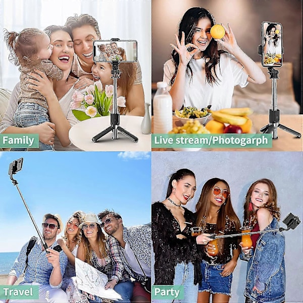 Selfie Stick, Bluetooth Selfie Stick Stativ Fjärrkontroll 360