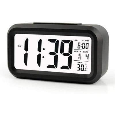 Trådlös batteridriven digital väckarklocka med datum, temperatur, smart ljussensor, 12-24 timmar, snooze för sovrum, den 9:e