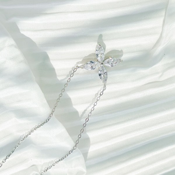 S925 sterling sølv ny sommerfugl hvit marquise anheng personlighet halskjede