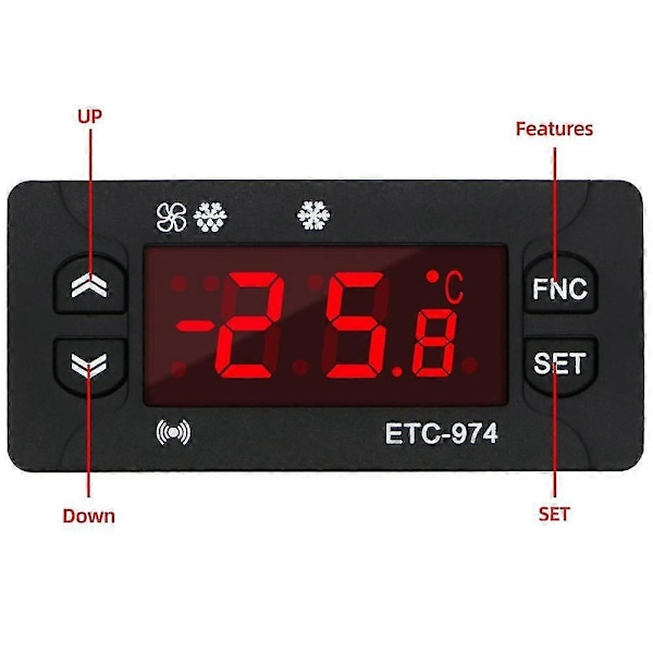 Etc-974 Digital Temperaturregulator Mikrodatamaskin Termostater Termostat Kjøling Alarm 220