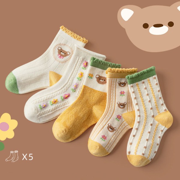 Värikkäät sukat tytöille ja lapsille 5 kpl Syksyn sarjakuva Söpöt puuvillaiset sukat Baby sukat 1-3 vuotiaille ML21-825