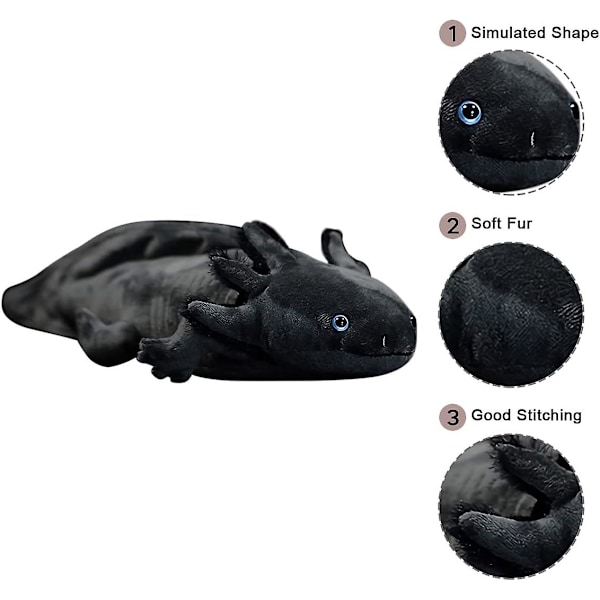 SSRGV 19,6 tum simulerad axolotl plyschleksak Kawaii mjuk stoppad djur axolotl plyschkudde docka (svart)