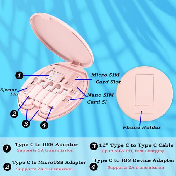 2025 Seneste Model Multi USB Ladeadapter Kabelsæt, USB C til iOS Enhedsadapterboks, Konverteringssæt A & Type C til Han Micro/Type C/iO