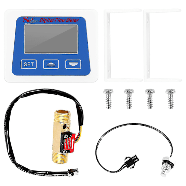 Digital LCD-display Vandstrømssensor Måler Flowmeter Rotameter Temperatur Tid Optagelse Med G1/2 F