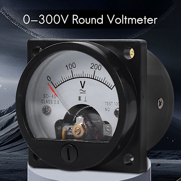 AC 0-300V Rund Analog Skive Panel Meter Voltmeter Måler Sort