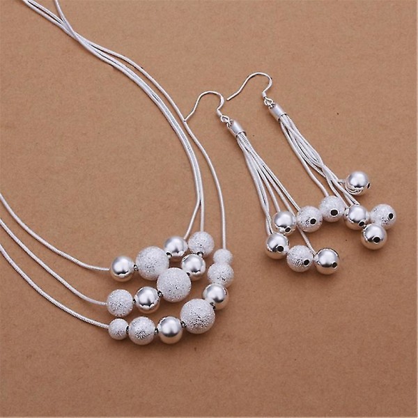 18 tommer Fine 925 Stempel Sølvfarve Frynsede perler halskæde øreringe Smykkesæt til kvinder Mode Fest bryllupsgaver