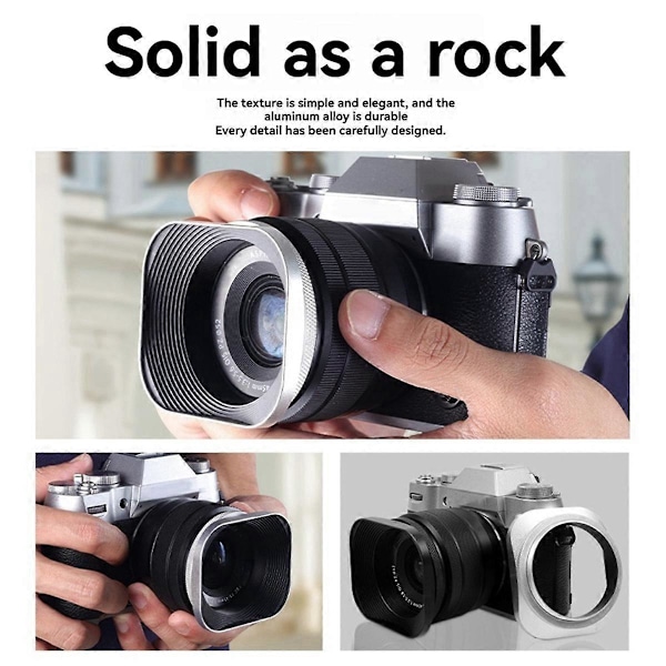 52 mm:n kaliiperin SLR-mikroyksittäisobjektiivin vastavalosuoja, neliönmuotoinen alumiiniseosobjektiivin vastavalosuoja Sonylle, Canonille, Nikonille, Fujille