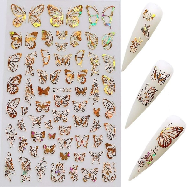 Nail Art Adhesive -tarralevyt – eri laserkulta- ja hopeavärisiä perhosmuotoisia nail art
