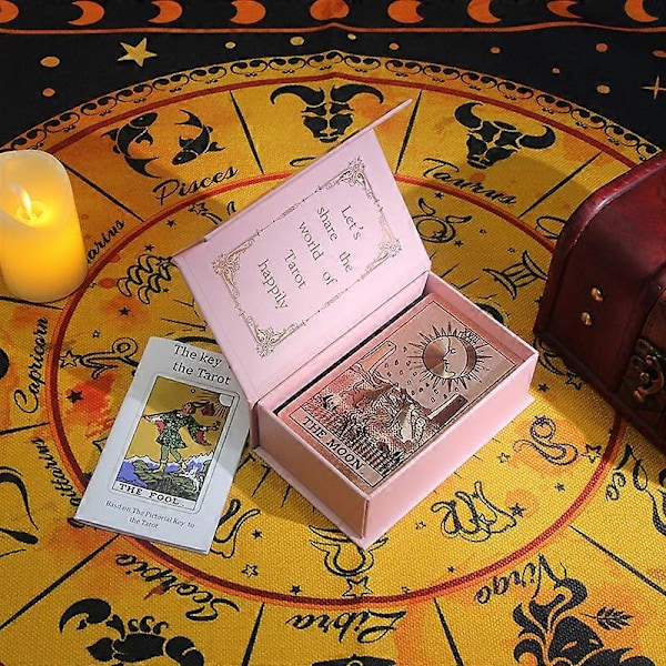 (A)78 Tarot-korttia opaskirjan kera, PVC-vesitiivis ryppyjenkestävä ylellinen kultafolioinen klassinen Rider Waite Tarot-korttipakka upeassa laatikossa aloittelijoille