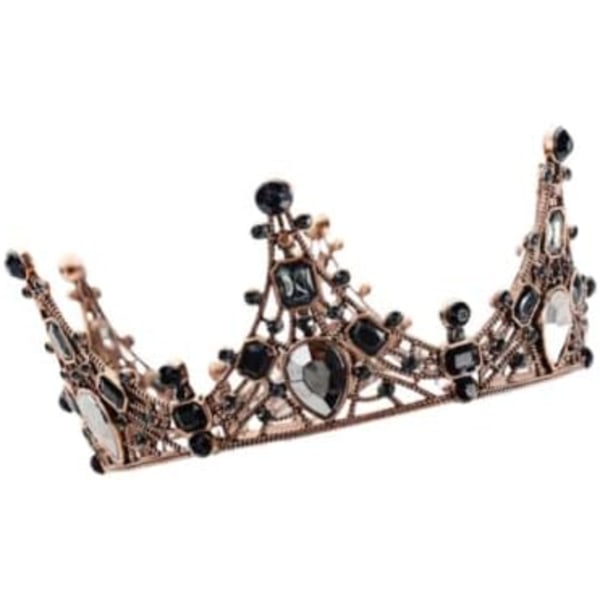 1 stk Rhinestone Crown, Vintage rund krone, Queen Tiara bryllupsfest kostume prom (sort)