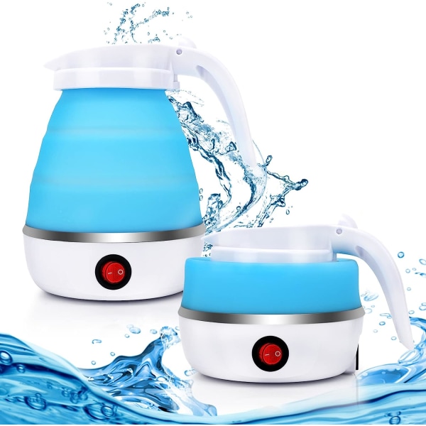 Vikbar vattenkokare, vattenkokare för campingspis Vikbar silikonvattenkokare Travel 0,6L-blå