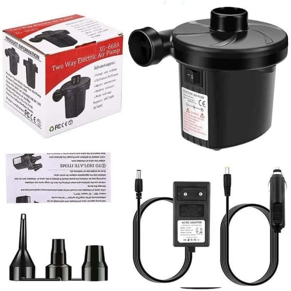 Elektrisk Luftpump, 3 Munstycken för Madrasser, Campingkuddar, Vattensängar, Båtar, Simringar (Ej för Bollar)