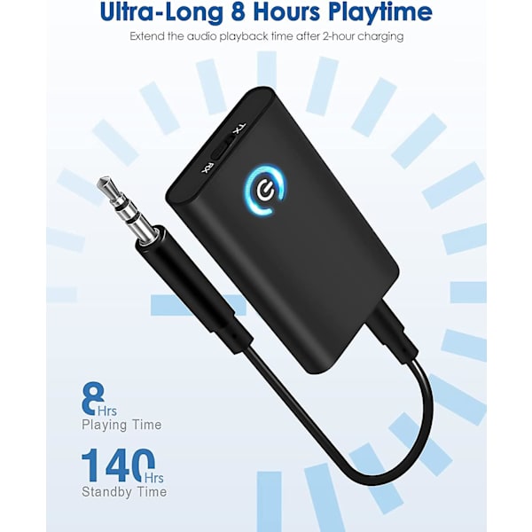 Bluetooth-sender og -mottaker, 2-i-1 Bluetooth-lydadapter, mini bærbar 3,5 mm jack, dobbel tilkoblingssender kompatibel med Bluetooth-lydenheter