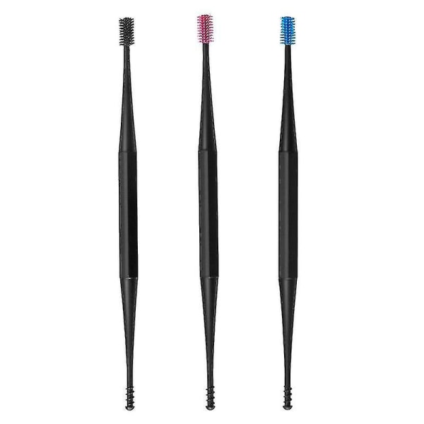 Rengöringsverktyg för öronsnäckor med dubbla ändar i mjukt silikon (3 st rosa+blått+svart)