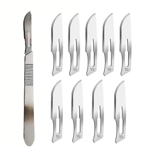 10 stk. sterile skalpelblade nr. 10 med håndtag til dermaplaning, pedicure, håndværk, modellering, medicinsk, øje