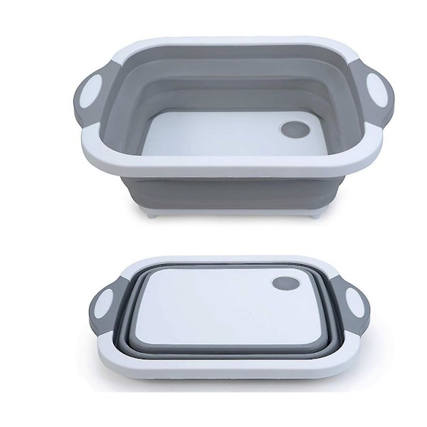 Portable Foldable Cutting Board with Strainer, Kitchen Vegetable Wash Basin Basket Dish Tub Foldable Storage Organizer