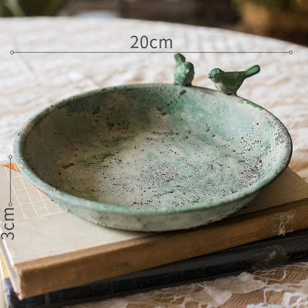 Cast Iron Round Bird Bath - Green Garden Decor For Wild Birds