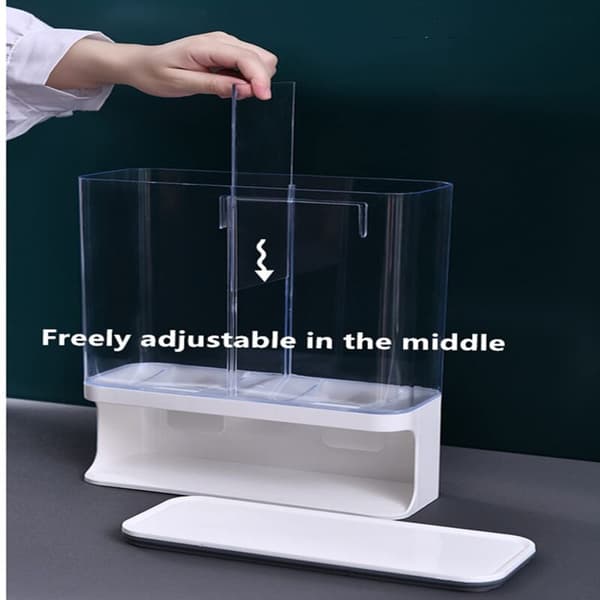 Vægmonteret tørfoderdispenser. Gennemsigtig plastikdispenser med lufttæt låg. Til korn, ris, slik, kaffebønner (3000 ml)