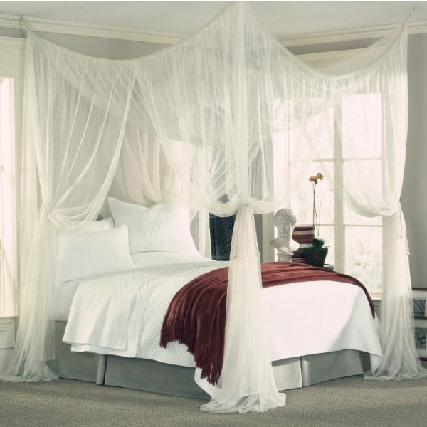 Fyrkantig säng myggnät, 210 x 190 x 240 cm fyra dörrar, passar enkel- och dubbelsängar - vit