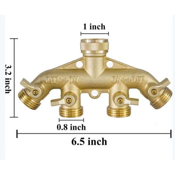 Messinghave Slangefordeler (4 Vejs), Massiv Messing 3/4 Slangesamlinger, 4 Ventil Slangeadapter