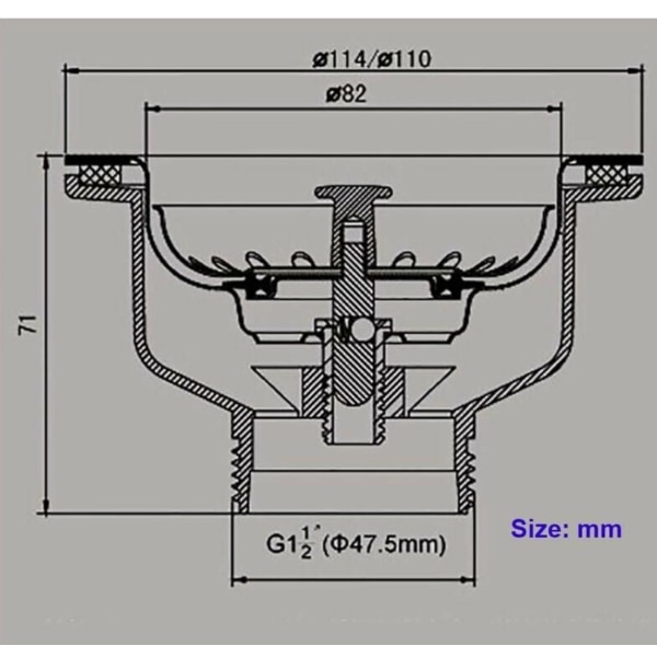 Vaskesluk, ikke-overløb rustfrit stål kurv ø 110 mm 1½, rustfrit stål + ABS, afløb + kurv