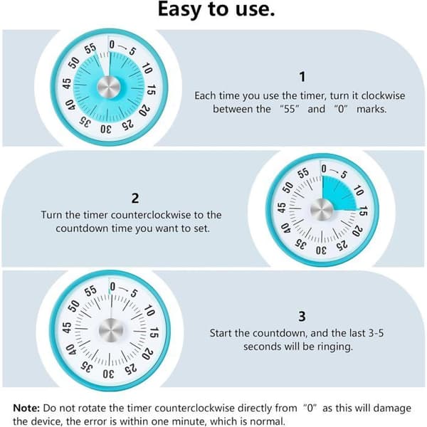 Visuel Timer, Køkken Klasseværelse 60 Minutters Nedtællingstimer, Timer til Køkken, Klasseværelse, Møder (Cyan)