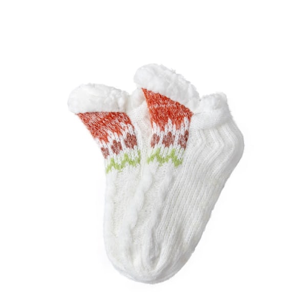 Søte sokker damers fluffy hjemmesokker varme sokker sklisikre tøfler tykke sokker vinterhyttesokker White