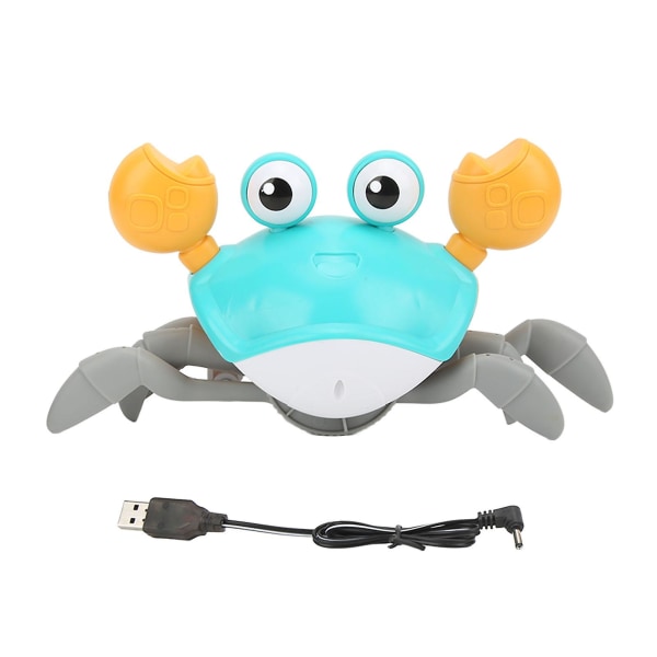 Blå USB uppladdningsbar krabbakrypande baby med musik, ljus och undvikande av hinder