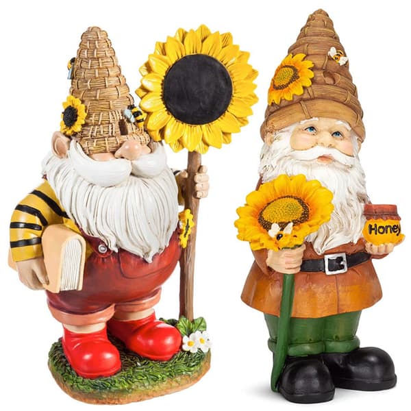 Gnome dvärg prydnader trädgård harts staty prydnader, tjock man solros