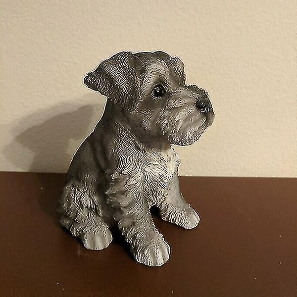 Sittende Schnauzer Valp Statue Resin Plen Statue Super Søt Hage Yard Decor