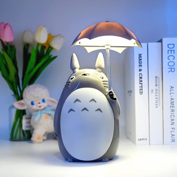 Min Nabo Totoro Natlampe, Totoro Merchandise, med 2 tilstande til soveværelse sengebord læselampe bedste gaver til piger drenge og venner (grå)