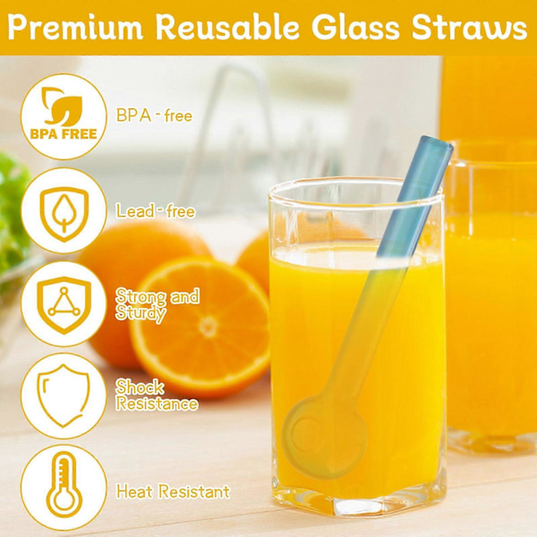 8 Pakk Gjenbrukbare Glassstrå, Fargerike Glassstrå, 4 Tommer Korte Strå med 1 Rengjøringsbørste, Cocktails, Milkshakes, Kaffe