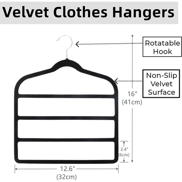 Flocked bukse rack Multifunksjonell sklisikker bukse rack-4 nivåer, 41*32cm, hver tier 6cm høy, svart, 5stk