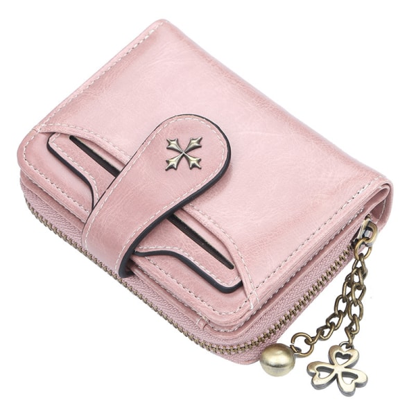 Plånbok, kort mode för kvinnor, myntväska med dragkedja Pink