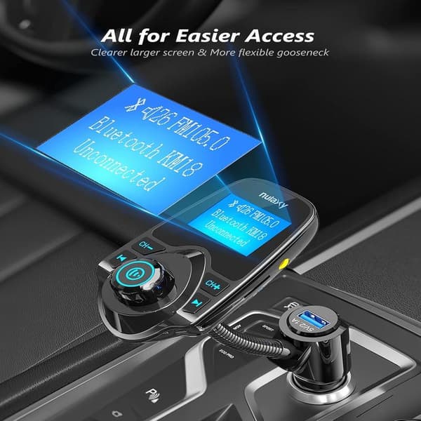 Bluetooth 5.4 Car Adapter with Clear 1.44-inch Screen and Flexible Gooseneck – FM Transmitter and Bluetooth Receiver for Hands-Free Calling