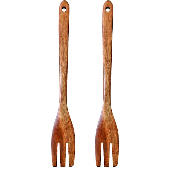 2Pcs Long Handle Wooden Fork Large Mixing Fork Cooking Forks Wood Cookware