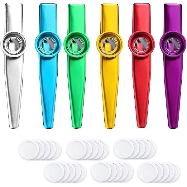 Timubike Kazoos Instrument, 6 stk. Kazoos Metal Kazoo Sæt Til Børn, Med 30 Kazoo Membraner