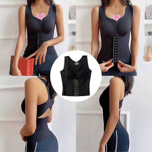 Dame Body Shaper Blødt Shapewear Mavekontrol Bryst Slankende Sort M