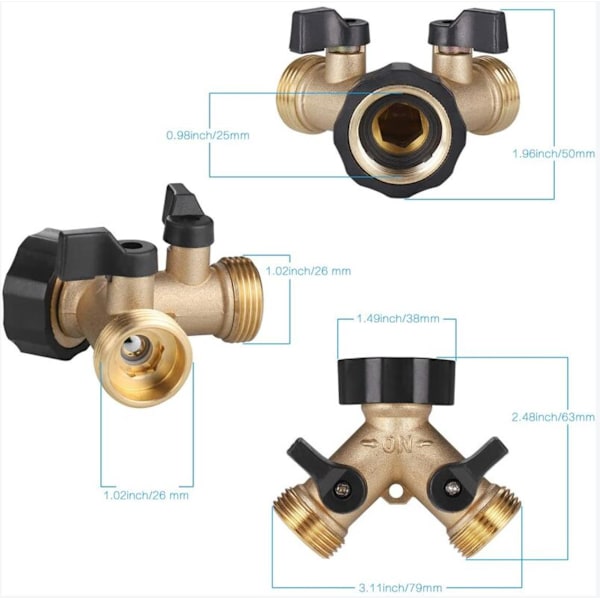 Enkeltstykke dobbelt vaskemaskine havehane splitter 3/4 Y-forbindelse til 2 fittings