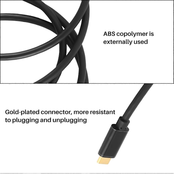 Type C til VGA-konverterkabel USB C til VGA-adapterkabel USB3.1 Type C-kabel til 12-tommer bærbar computer 1,8M
