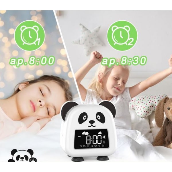Tecknad panda väckarklocka med nattljus USB-blå