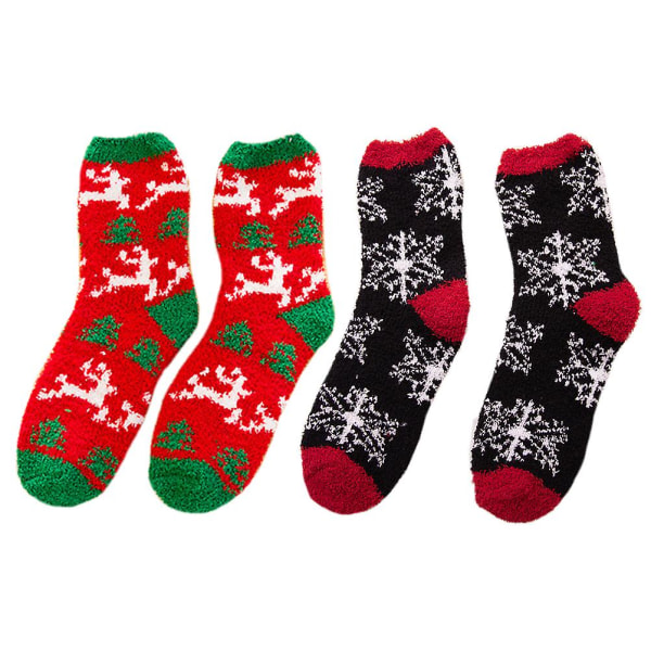 2 par julehusholdning vinter efterårs sokker tykke varme koral fleece sokker